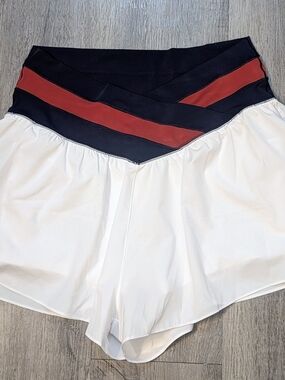 aerie White Athletic Shorts with Navy & Red Chevron Waistband